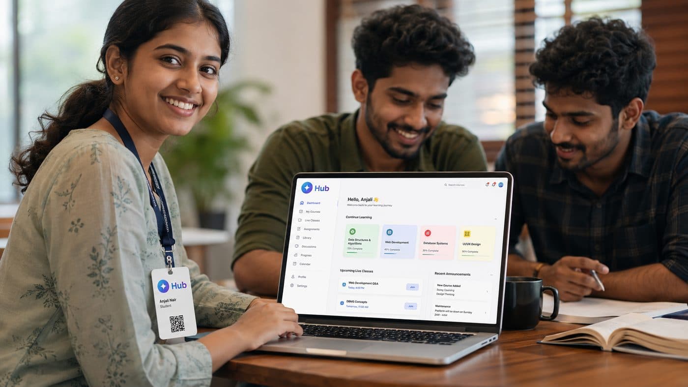 Student using the Learner's Hub dashboard